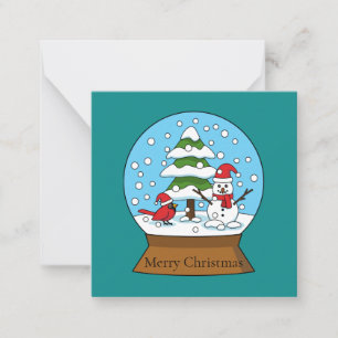 Snow Globe with Cardinal Snowman and Pine Tree Card
