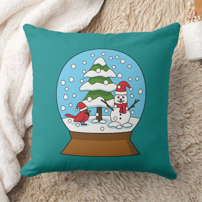 Snow Globe with Cardinal Snowman and Pine Tree Cushion (Blanket)