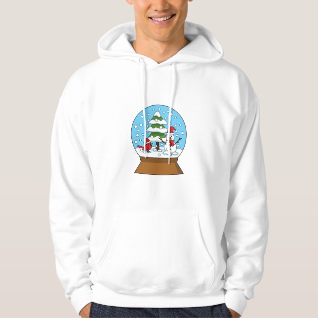 Snow Globe with Cardinal Snowman and Pine Tree Hoodie (Front)