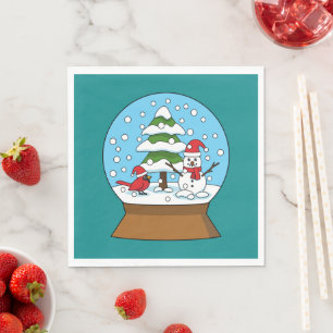 Snow Globe with Cardinal Snowman and Pine Tree Napkin