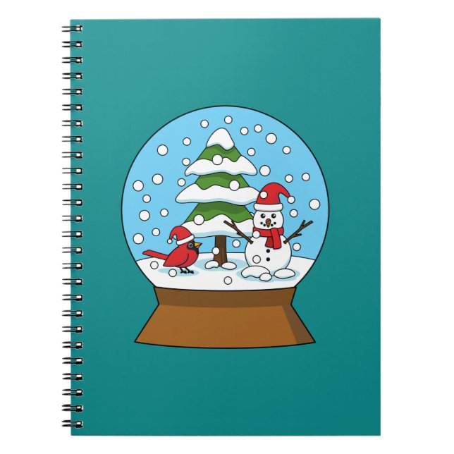 Snow Globe with Cardinal Snowman and Pine Tree Notebook (Front)