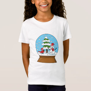 Snow Globe with Cardinal Snowman and Pine Tree T-Shirt