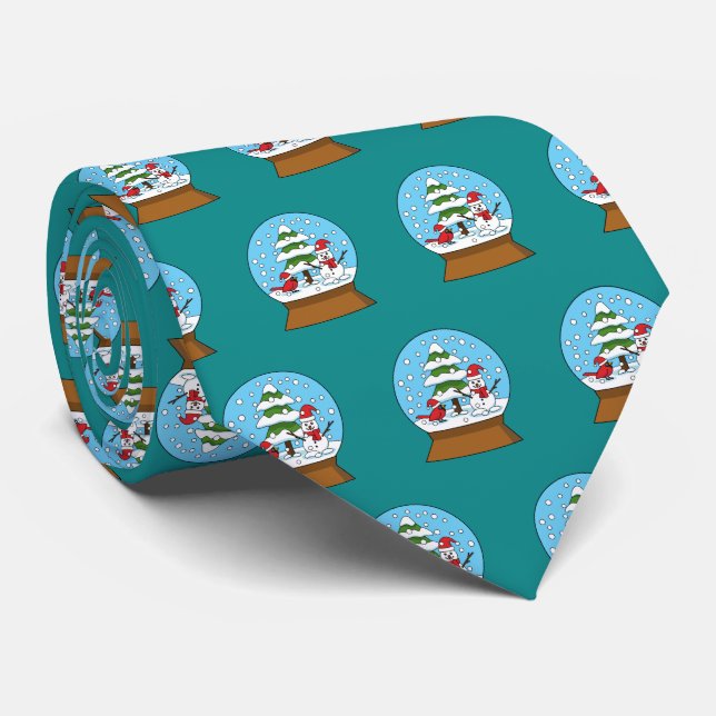 Snow Globe with Cardinal Snowman and Pine Tree Tie (Rolled)