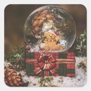 Snow globe with cute Bear Square Sticker