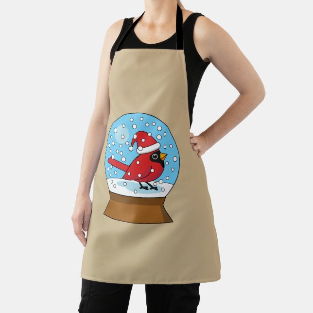 Snow Globe with Cute Red Cardinal Apron (Insitu)