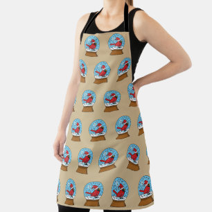 Snow Globe with Cute Red Cardinal Apron