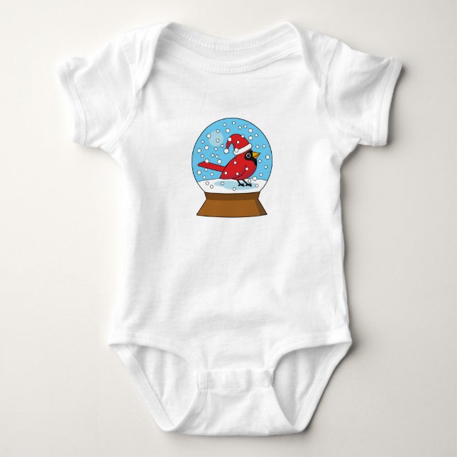 Snow Globe with Cute Red Cardinal Baby Bodysuit (Front)
