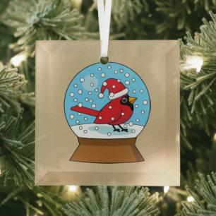 Snow Globe with Cute Red Cardinal Glass Tree Decoration