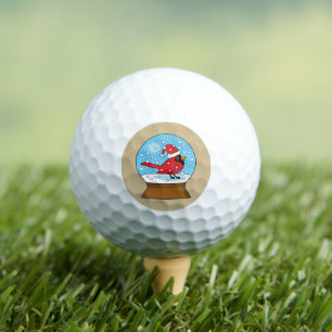 Snow Globe with Cute Red Cardinal Golf Balls