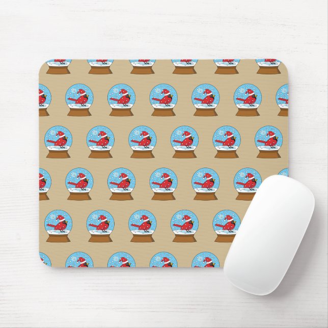 Snow Globe with Cute Red Cardinal Mouse Mat (With Mouse)