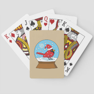 Snow Globe with Cute Red Cardinal Playing Cards