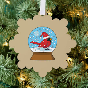 Snow Globe with Cute Red Cardinal Tree Decoration Card