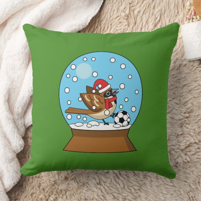 Snow Globe with Cute Sparrow Playing Soccer Cushion (Blanket)