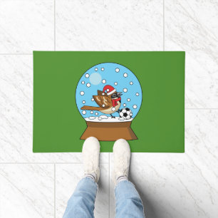 Snow Globe with Cute Sparrow Playing Soccer Doormat