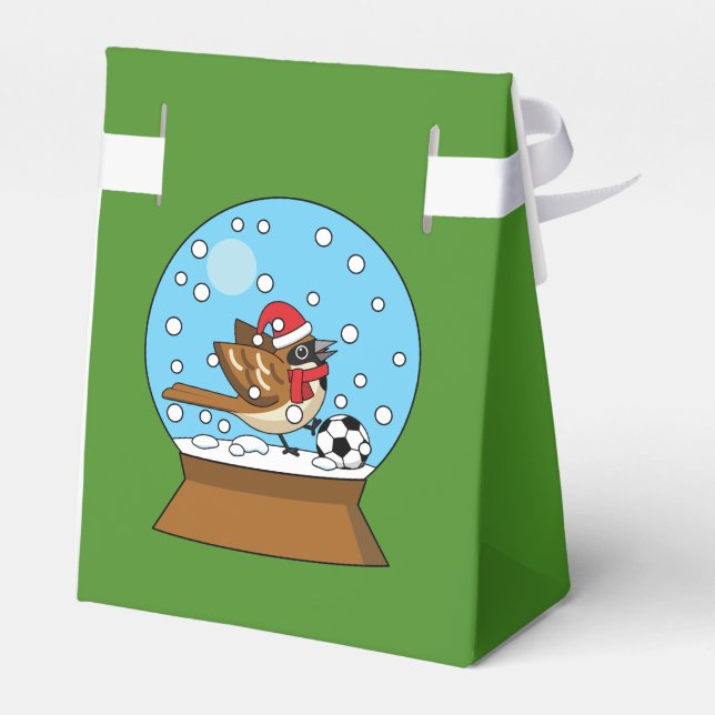 Snow Globe with Cute Sparrow Playing Soccer Favour Box (Back Side)