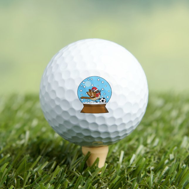 Snow Globe with Cute Sparrow Playing Soccer Golf Balls (Insitu Tee)