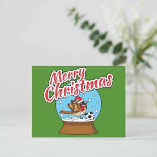 Snow Globe with Cute Sparrow Playing Soccer Holiday Postcard