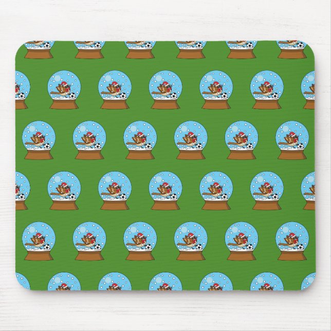 Snow Globe with Cute Sparrow Playing Soccer Mouse Mat (Front)