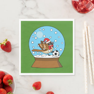 Snow Globe with Cute Sparrow Playing Soccer Napkin
