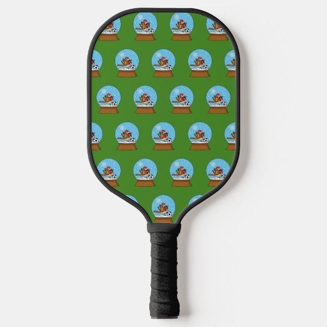 Snow Globe with Cute Sparrow Playing Soccer Pickleball Paddle (Front)