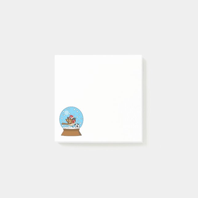 Snow Globe with Cute Sparrow Playing Soccer Post-it Notes (Front)