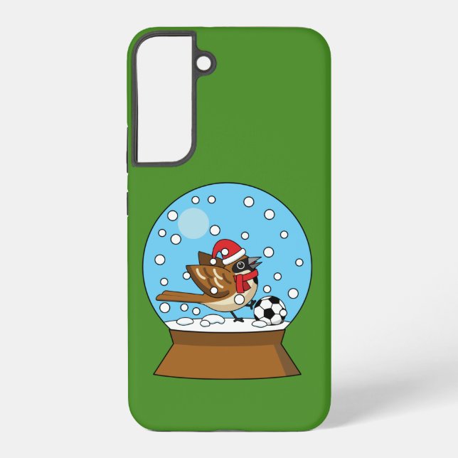 Snow Globe with Cute Sparrow Playing Soccer Samsung Galaxy S22+ Case (Back)