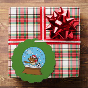 Snow Globe with Cute Sparrow Playing Soccer Tree Decoration Card