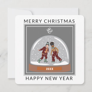 Snow Globe with Ice Skaters Holiday Card