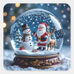 Snow globe with Santa and Reindeer Square Sticker