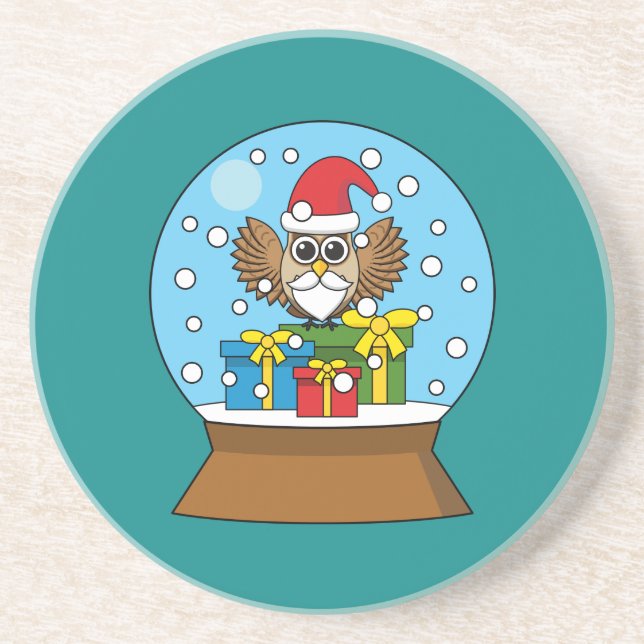 Snow Globe with Santa Claus Owl Coaster (Front)