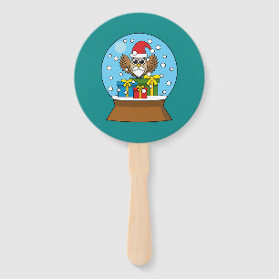 Snow Globe with Santa Claus Owl Hand Fan