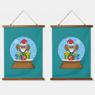 Snow Globe with Santa Claus Owl Hanging Tapestry
