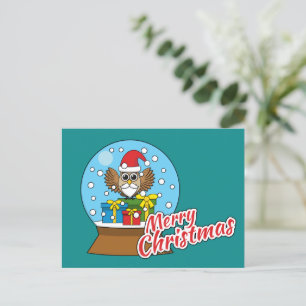 Snow Globe with Santa Claus Owl Holiday Postcard