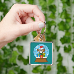 Snow Globe with Santa Claus Owl Key Ring