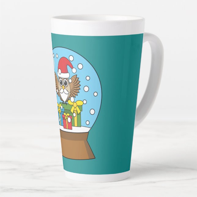 Snow Globe with Santa Claus Owl Latte Mug (Right Angle)