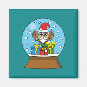 Snow Globe with Santa Claus Owl Magnet