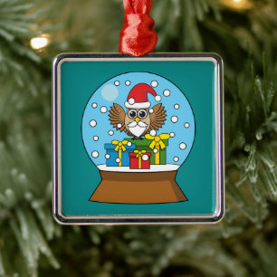 Snow Globe with Santa Claus Owl Metal Tree Decoration
