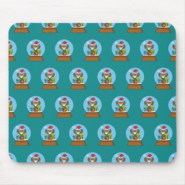 Snow Globe with Santa Claus Owl Mouse Mat (Front)