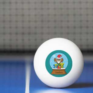 Snow Globe with Santa Claus Owl Personalise Ping Pong Ball
