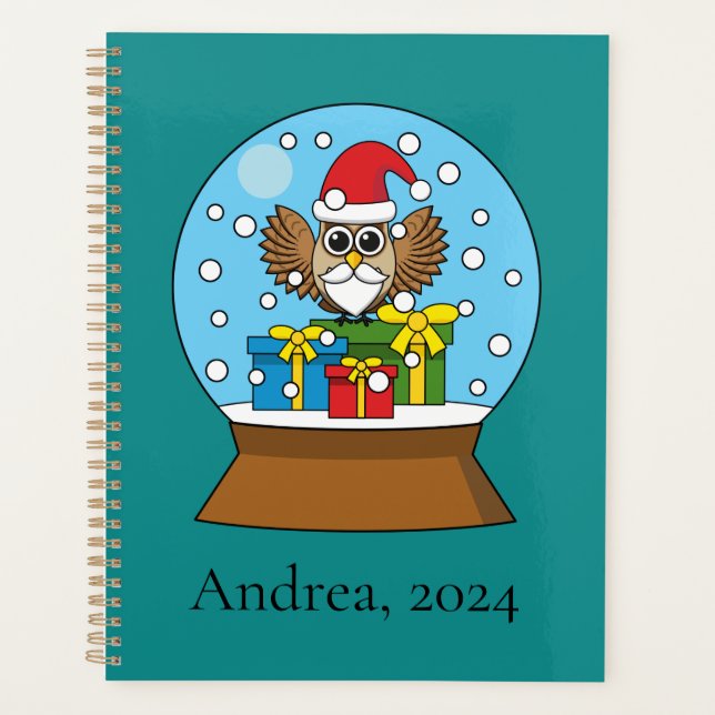 Snow Globe with Santa Claus Owl | Personalise Planner (Front)