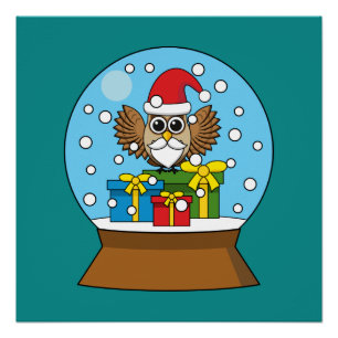 Snow Globe with Santa Claus Owl Poster