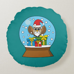 Snow Globe with Santa Claus Owl Round Cushion