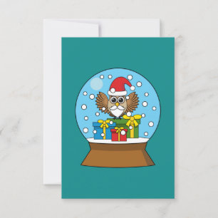 Snow Globe with Santa Claus Owl Thank You Card
