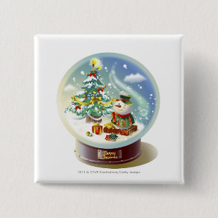 Snow globe with snowman and Christmas tree 15 Cm Square Badge