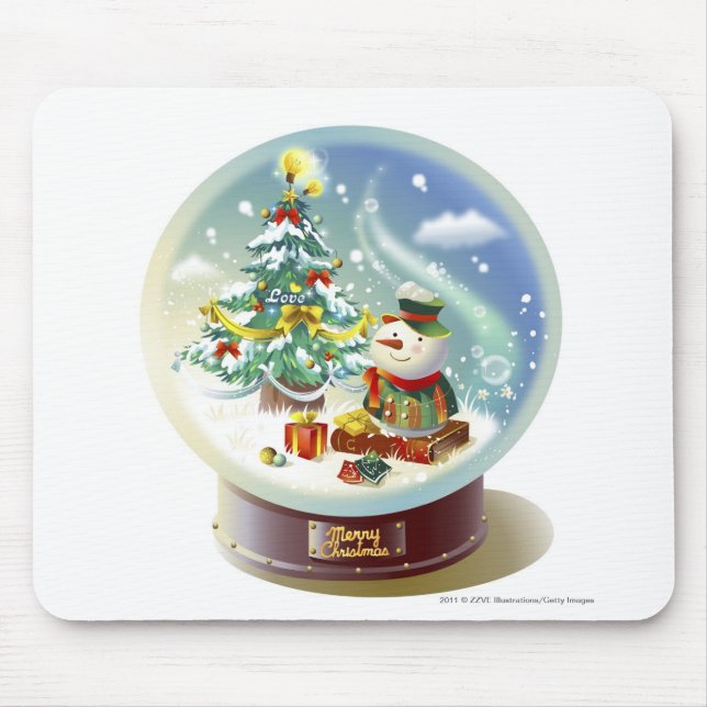 Snow globe with snowman and Christmas tree Mouse Mat (Front)