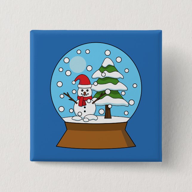 Snow Globe with Snowman and Pine Tree 15 Cm Square Badge (Front)