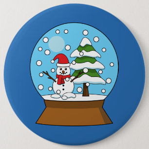 Snow Globe with Snowman and Pine Tree 6 Cm Round Badge