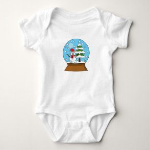 Snow Globe with Snowman and Pine Tree Baby Bodysuit