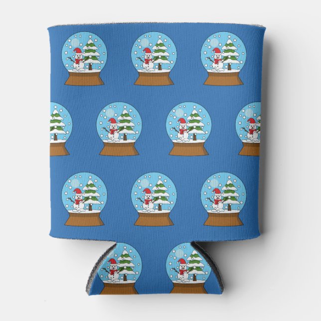 Snow Globe with Snowman and Pine Tree Can Cooler (Front)