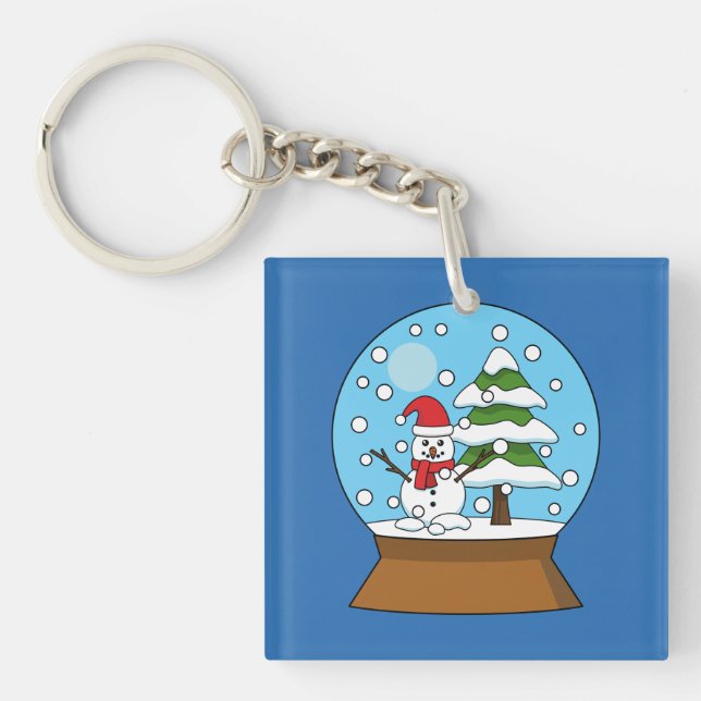 Snow Globe with Snowman and Pine Tree Key Ring (Front)
